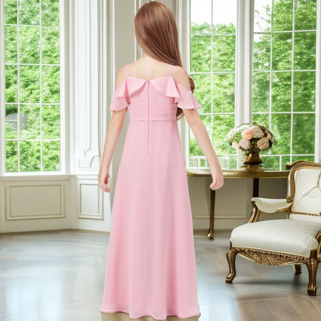 Floor-Length Chiffon Junior Bridesmaid Dress For Kids Birthday Evening Party Wedding Ceremony Banquet Prom Event Ball Pageant Girls Gidiondress