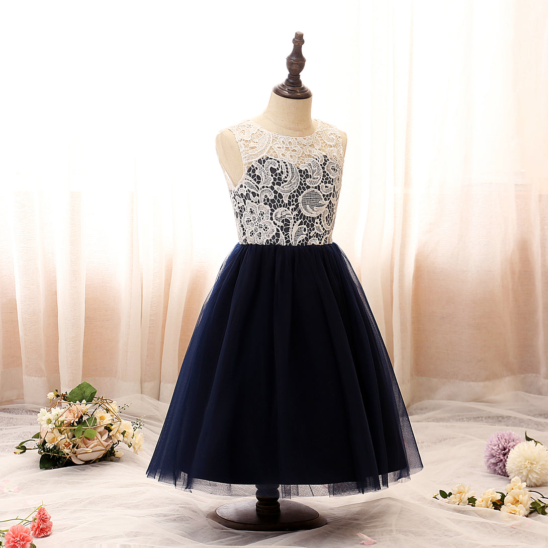 Boat Neck Sleeveless Knee-Length Tulle/Lace Girls Birthday Dresses Girls Gidiondress
