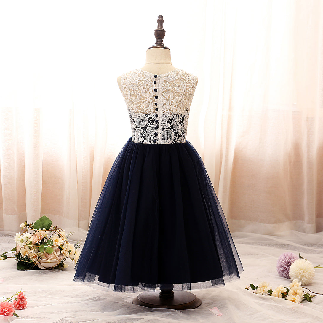 Boat Neck Sleeveless Knee-Length Tulle/Lace Girls Birthday Dresses Girls Gidiondress