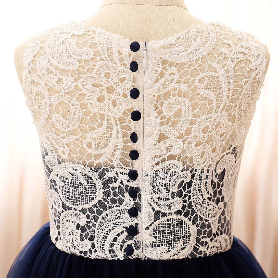 Boat Neck Sleeveless Knee-Length Tulle/Lace Girls Birthday Dresses Girls Gidiondress