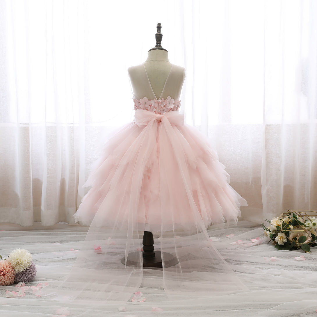 Boat Neck Sleeveless Knee-Length Satin/Tulle Girls Birthday Dresses With 3D Flower/Belt/Beads Girls Gidiondress