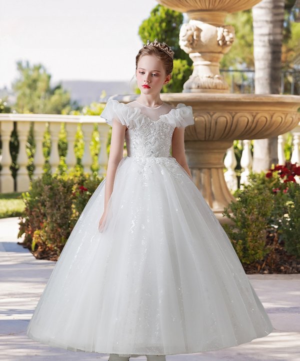 Scoop Neck Flutter Straps Floor-Length Lace/Tulle/Sequins Ball Gown/Princess With Appliques Girls Gidiondress