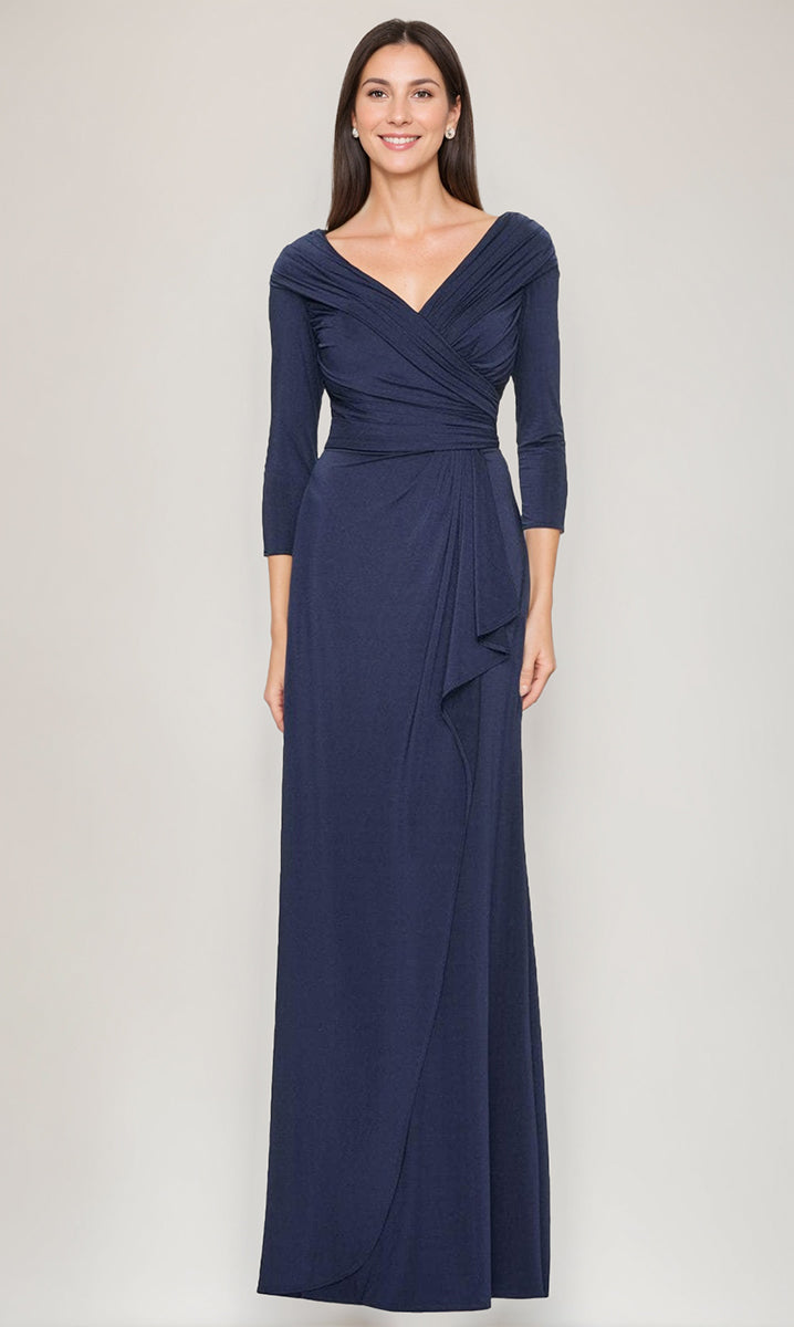 Sheath/Column V-Neck 3/4 Sleeves Ruched Mother Of The Bride & Groom Dresses With Ruffles BabaMila