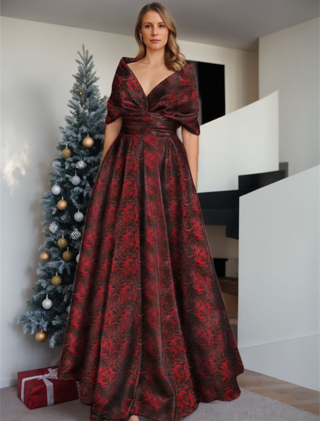 A-Line/Princess V-Neck Floor-Length Printed Floral Mother Of The Bride & Groom Dresses BabaMila