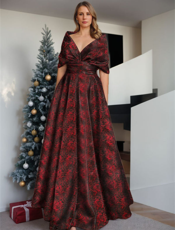 A-Line/Princess V-Neck Floor-Length Printed Floral Mother Of The Bride & Groom Dresses BabaMila