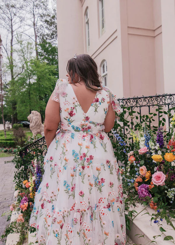 A-Line/Princess V-Neck Sleeveless Ankel-Length Floral Formal Party Dresses With Flowers BabaMila