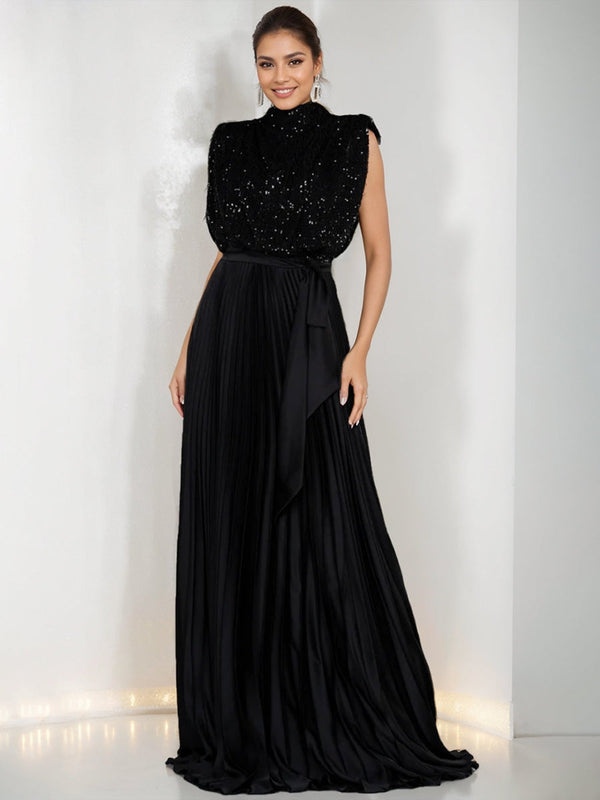 A-Line/Princess High Neck Sleeveless Mother Of The Bride & Groom Dresses With Sequins & Ruffles BabaMila