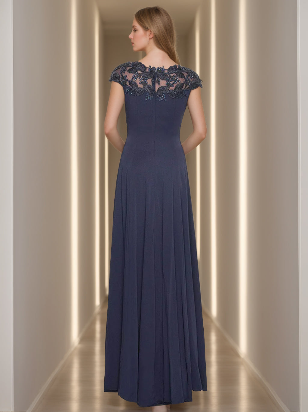 A-Line/Princess Jewel Neck Short Sleeves Floor-Length Mother Of The Bride Dresses With Appliques BabaMila