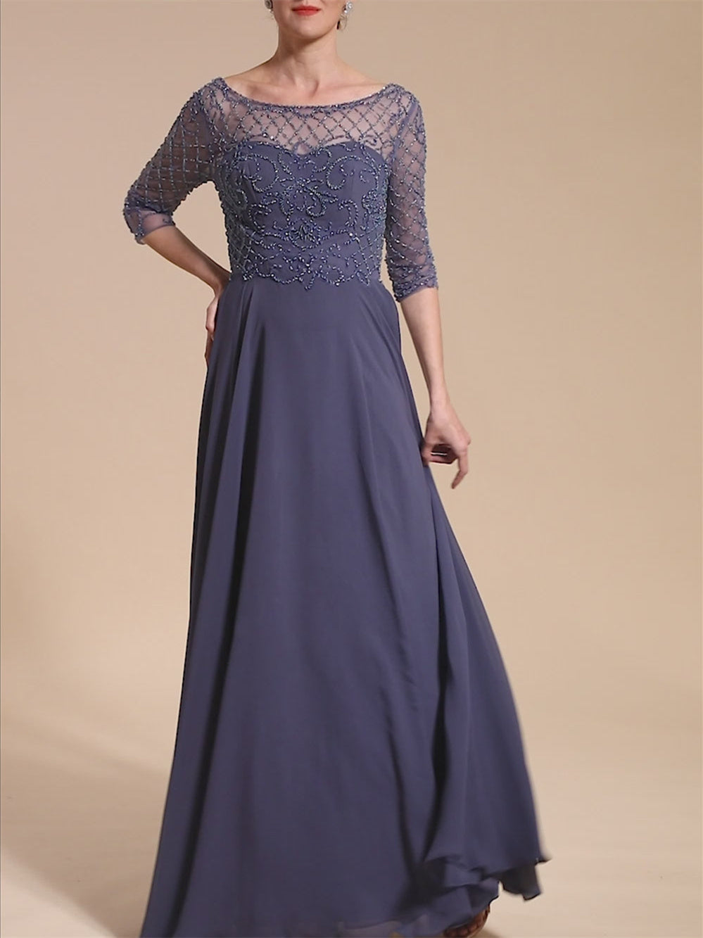 A-Line/Princess Scoop Short Sleeves Floor-Length Beaded Mother Of The Bride Dresses BabaMila