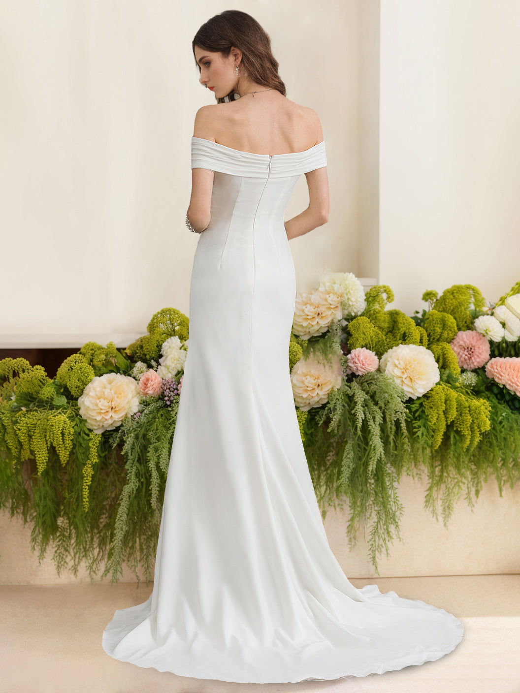 Trumpet/Mermaid Off-the-Shoulder Floor-Length Wedding Dress with Ruffles BabaMila