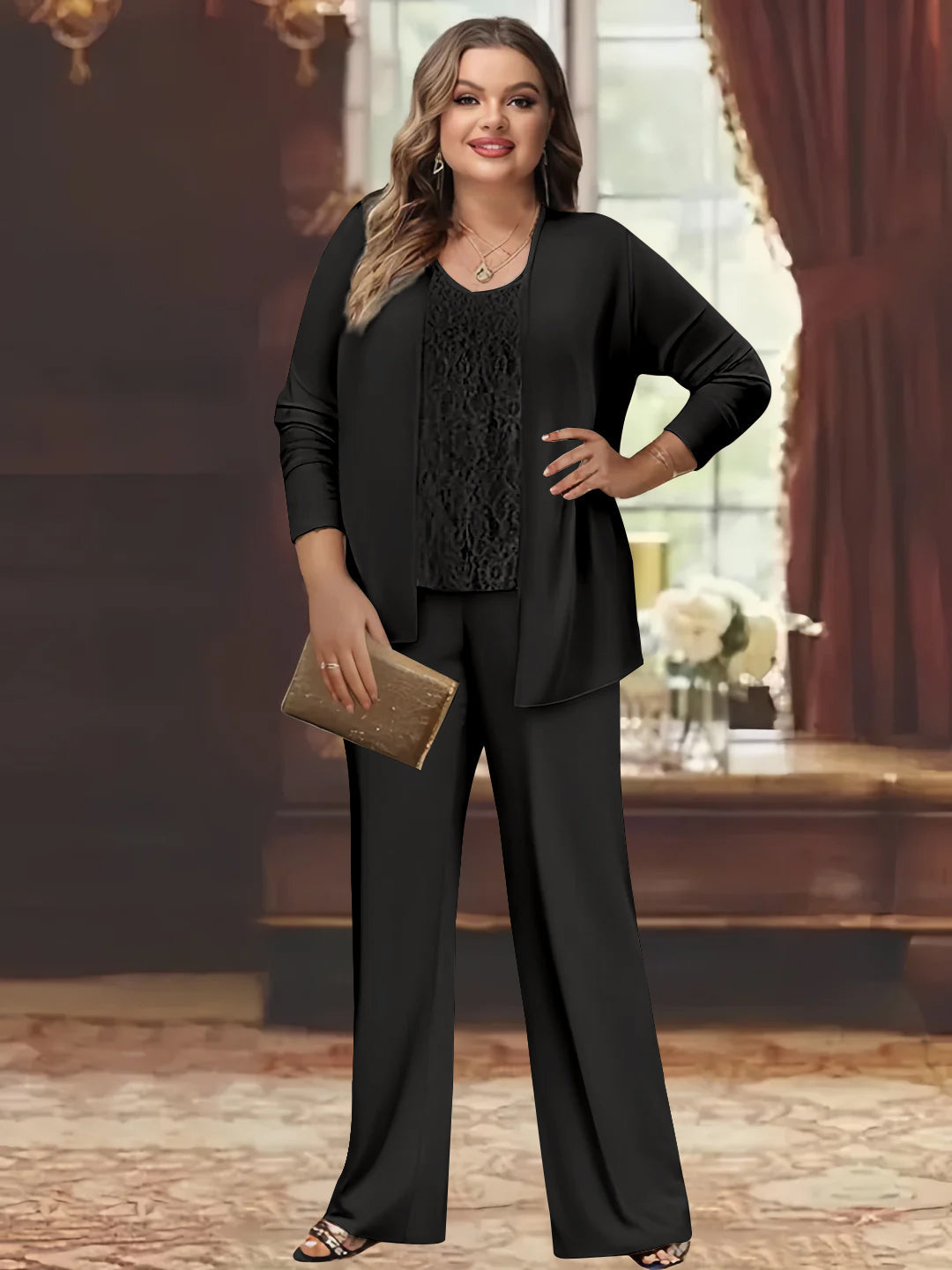 Chiffon Plus Size Mother Of The Bride Pantsuits With Jacket BabaMila