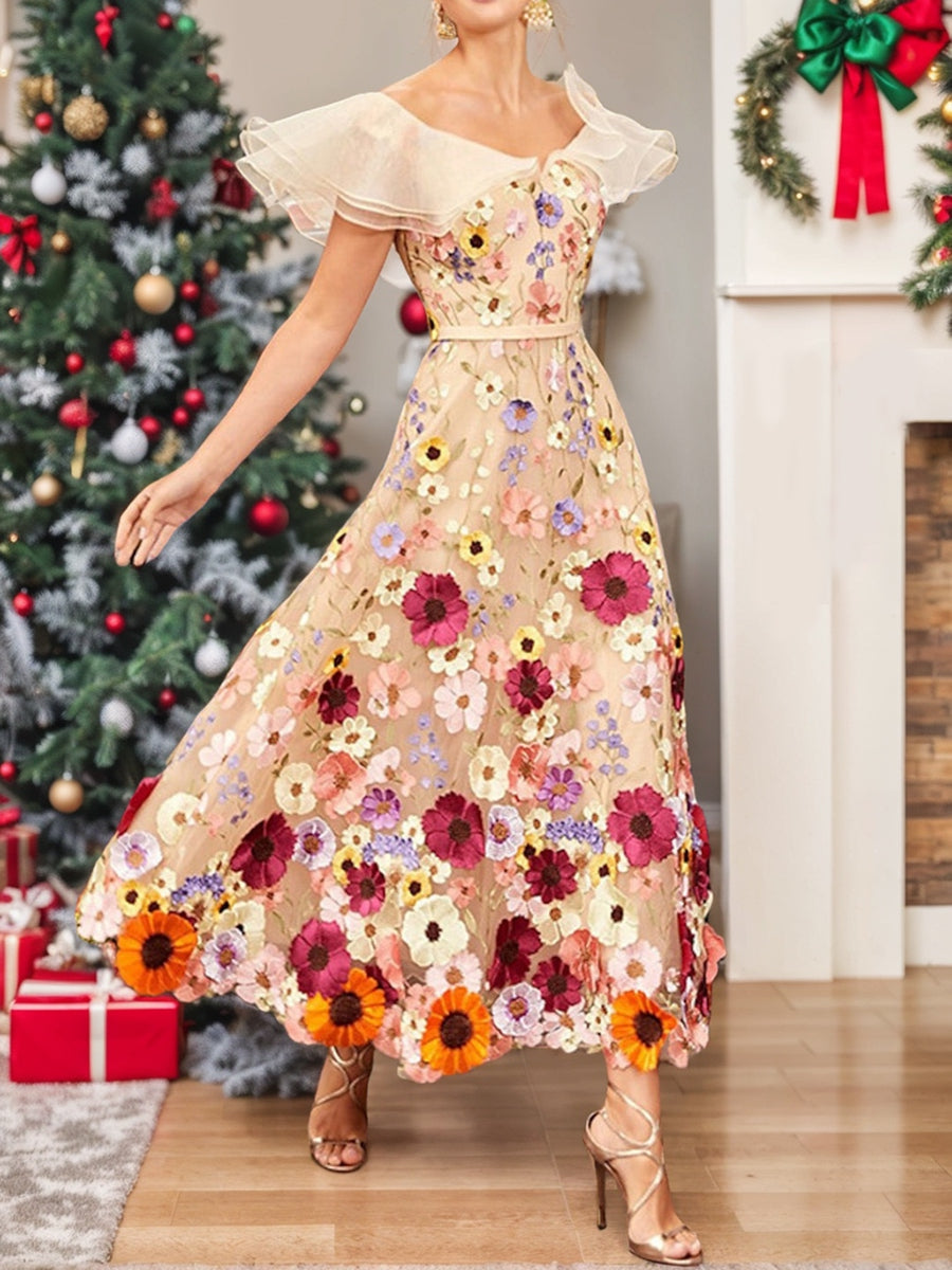 Beach Wedding A-Line Cocktail Dresses Elegant Dress Wedding Guest Party Wear Ankle Length Sleeveless V Neck Lace with Ruffles Appliques Derby Dresses BabaMila