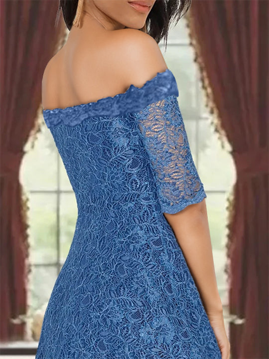 A-Line/Princess Off-The-Shoulder Half Sleeves Mother Of The Bride & Groom Dresses With Lace BabaMila