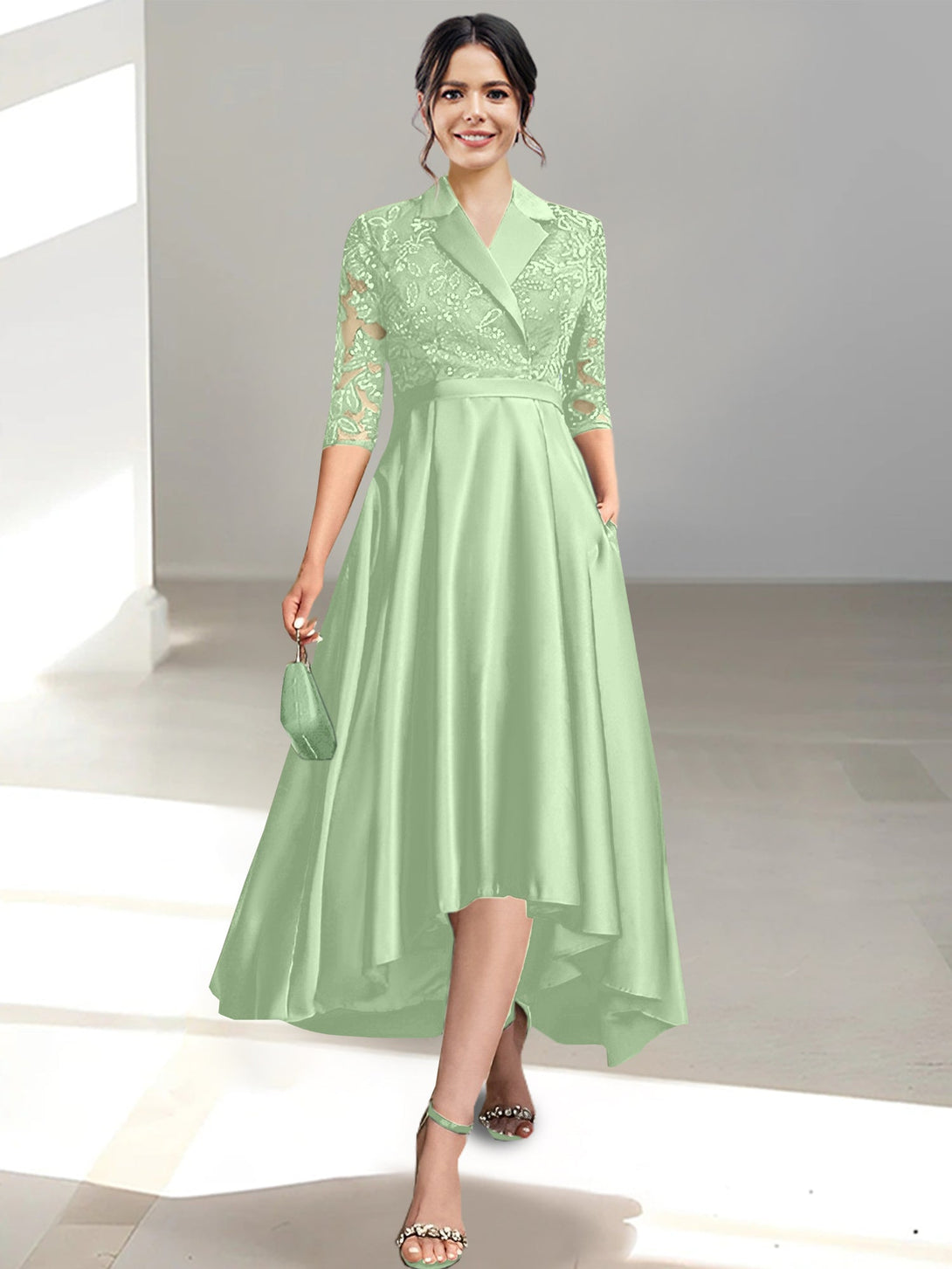 Sheath/Column V-Neck Tea-Length Mother Of The Bride Dresses BabaMila