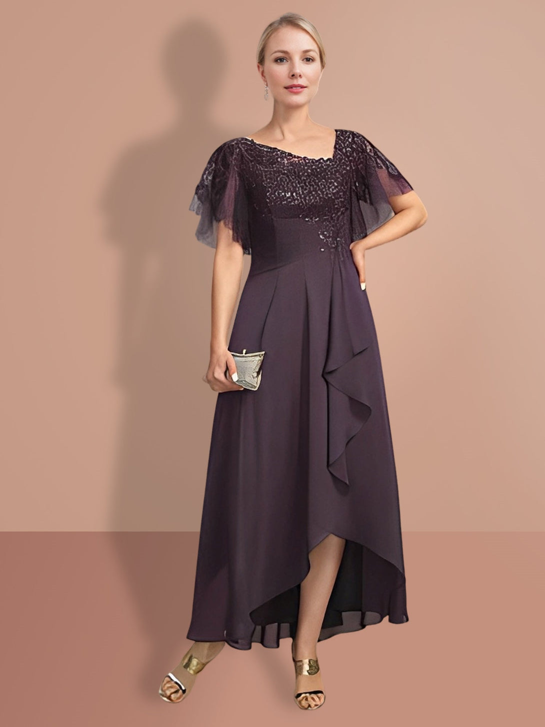 A-Line/Princess Short Sleeves Asymmetrical Mother Of The Bride Dresses BabaMila