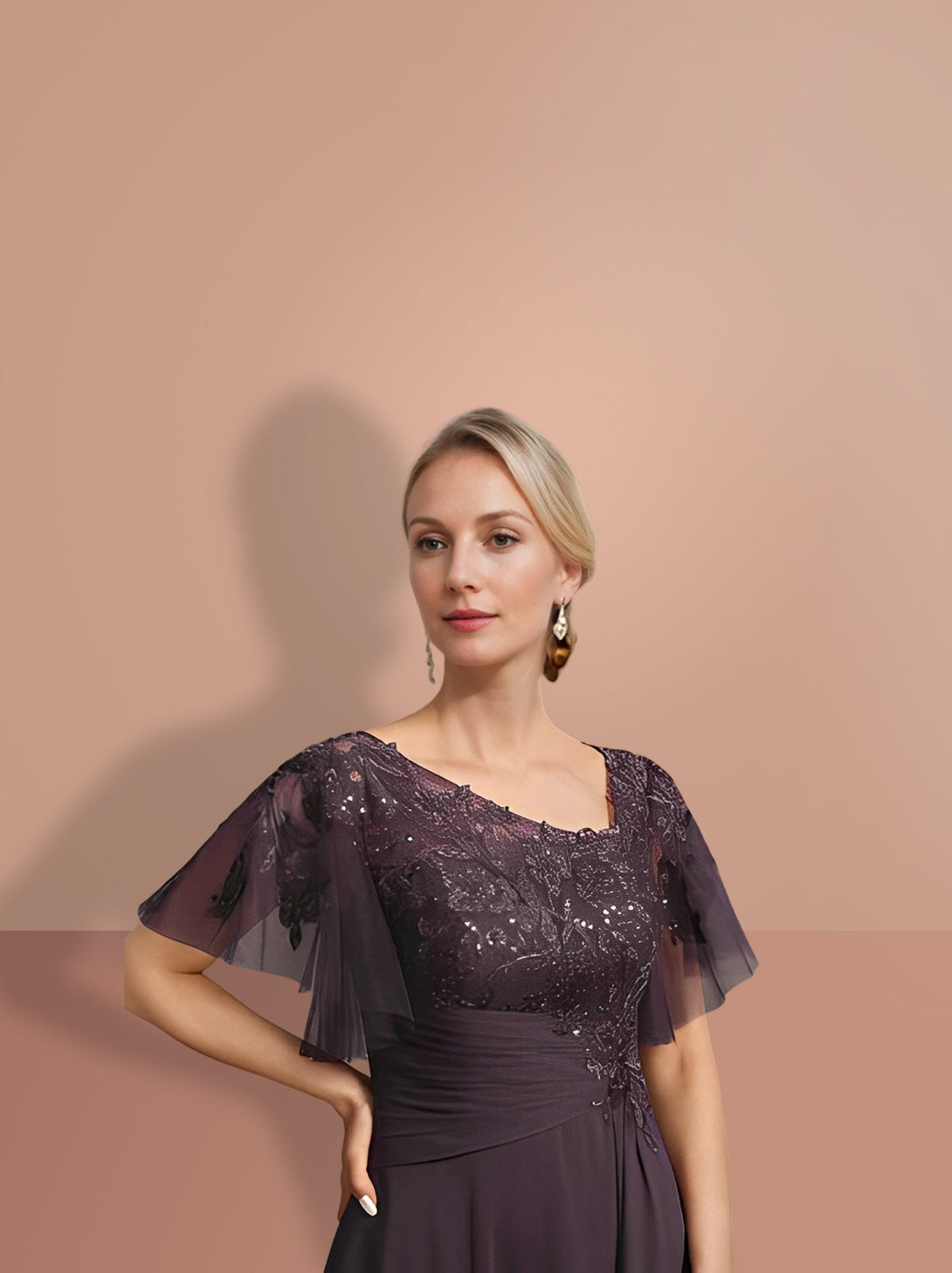 A-Line/Princess Short Sleeves Asymmetrical Mother Of The Bride Dresses BabaMila