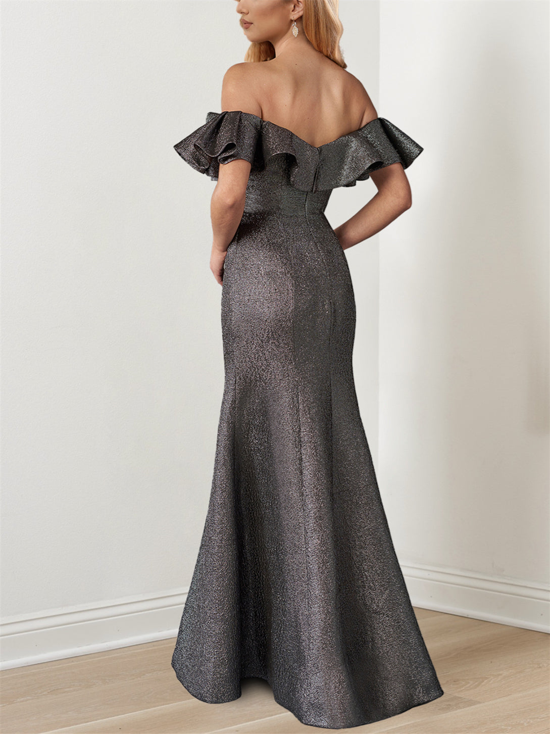 Mermaid/Trumpet Off-The-Shoulder Ruffle Sleeves Floor-Length Mother Of The Bride Dresses BabaMila
