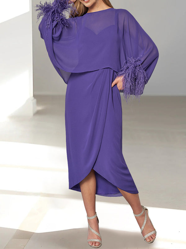 A-Line/Princess Tea-Length Mother Of The Bride Dresses With Feathered Jacket BabaMila