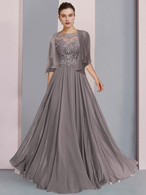A-Line/Princess Scoop Floor-Length Mother Of The Bride Dresses BabaMila