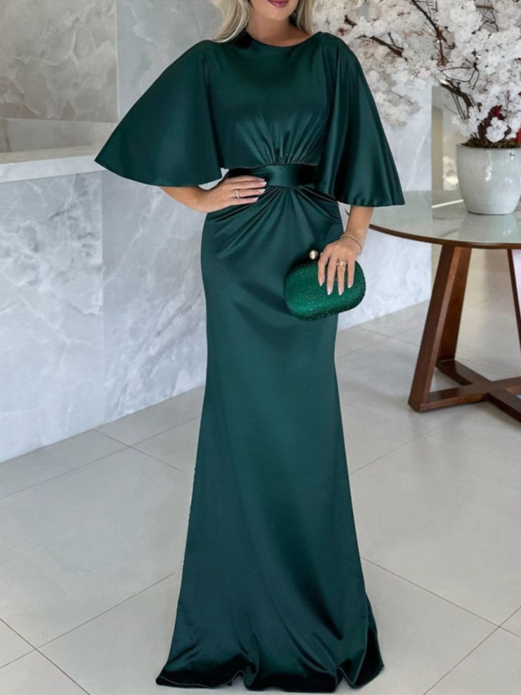 Sheath/Column Scoop 1/2 Sleeves Floor-Length Belt Mother Of The Bride Dresses BabaMila