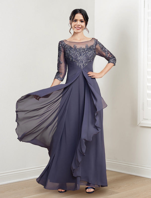 A-Line/Princess Scoop Floor-Length Mother Of The Bride Dresses BabaMila