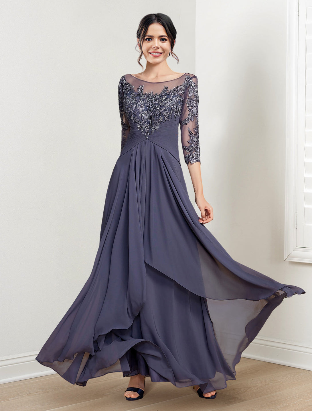 A-Line/Princess Scoop Floor-Length Mother Of The Bride Dresses BabaMila