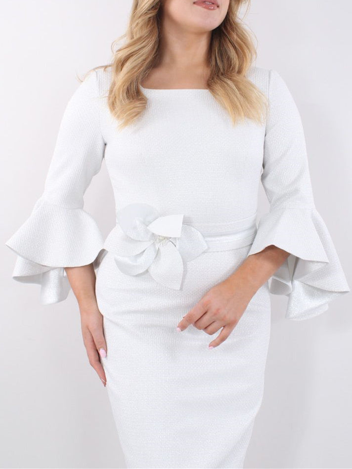 Sheath/Column Square Neck Tea-Length 3/4 Length Sleeves Mother Of The Bride Dresses With Ruffles BabaMila