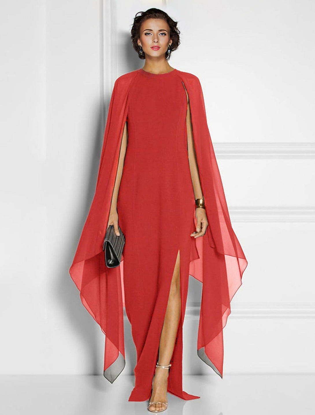 Sheath/Column Scoop Chiffon Wedding Guest Dresses With Split Side BabaMila