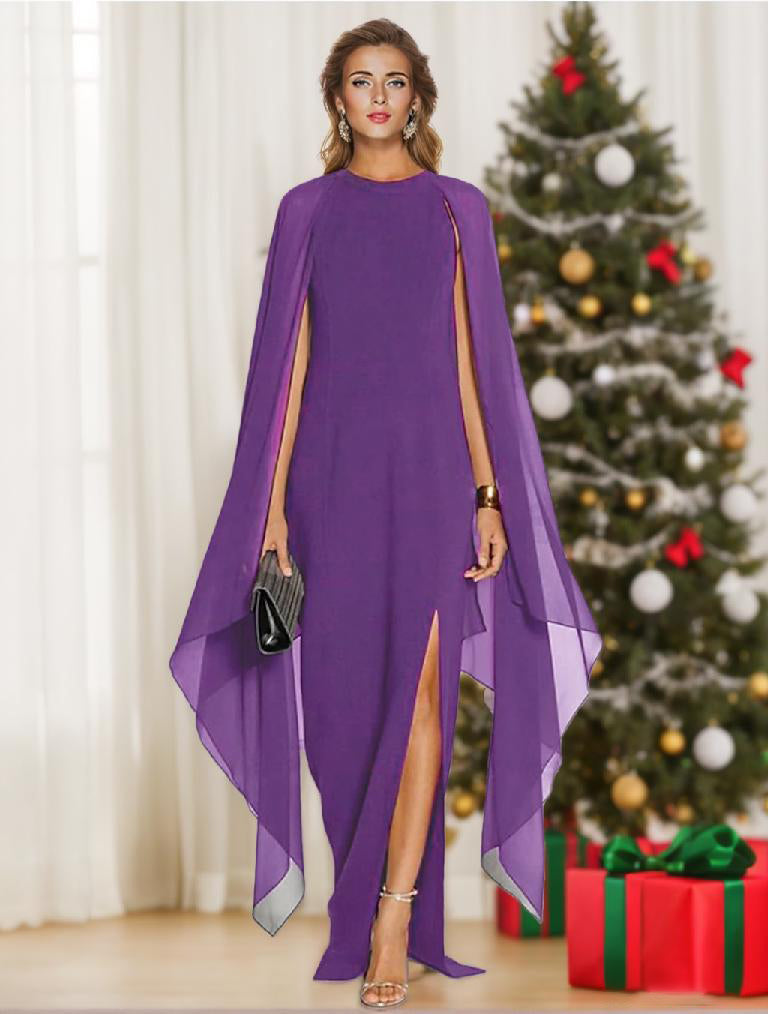 Sheath/Column Scoop Chiffon Wedding Guest Dresses With Split Side BabaMila