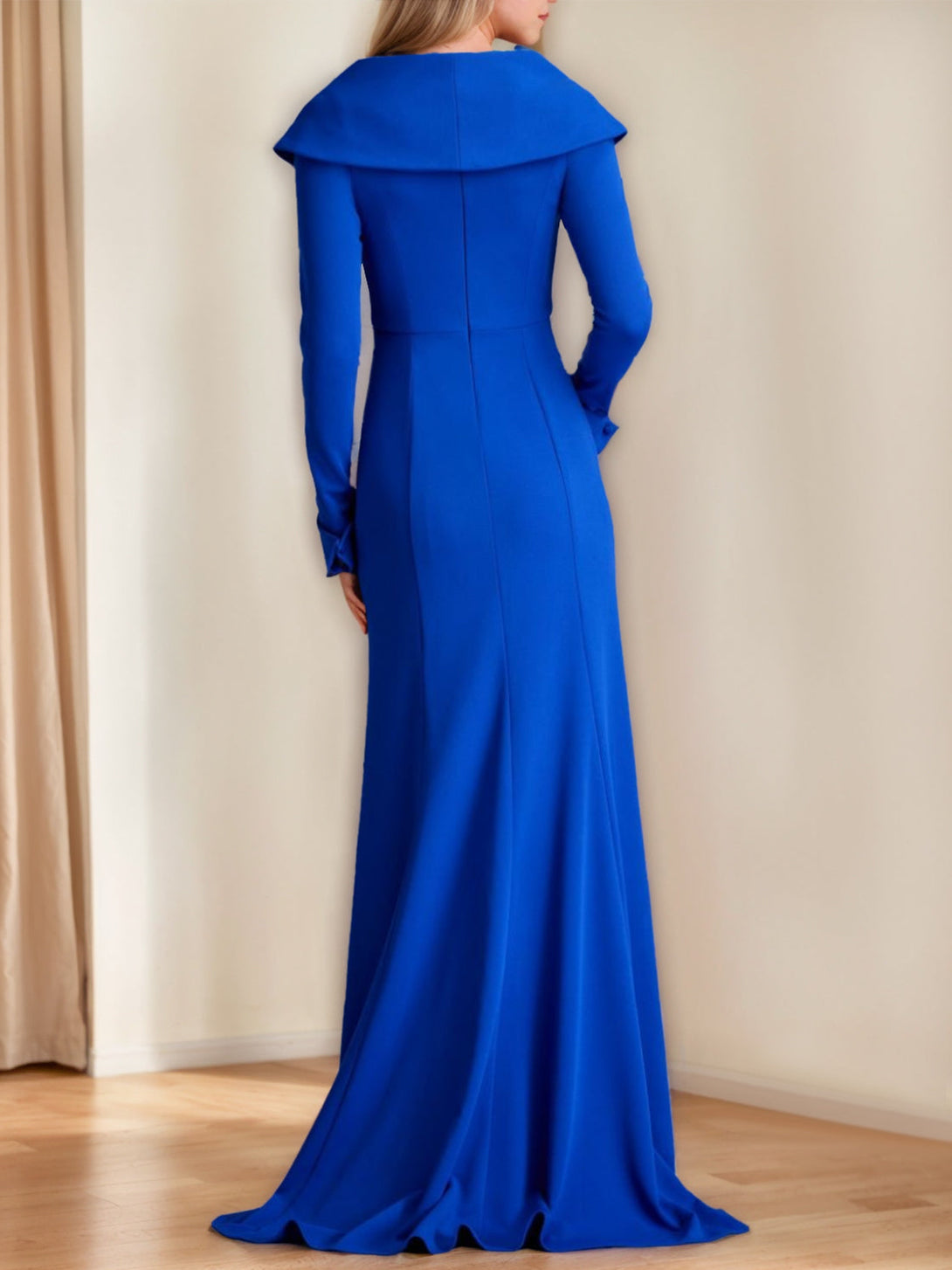 Mermaid/Trumpet V-Neck Long Sleeves Floor-Length Mother Of The Bride Dresses With Ruffles BabaMila