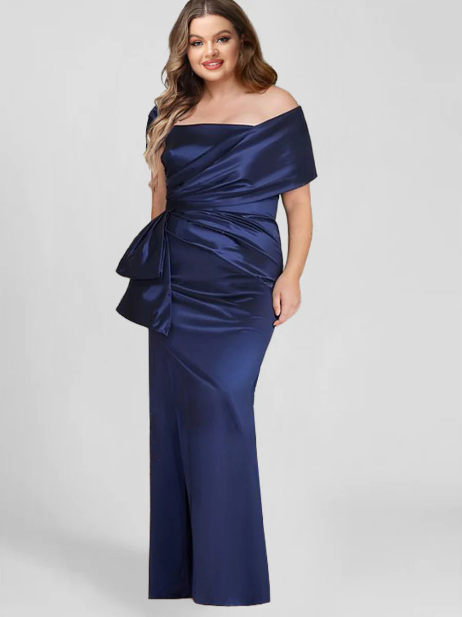 Sheath/Column Off-The-Shoulder Floor-Length Plus Size Mother Of The Bride Dresses BabaMila