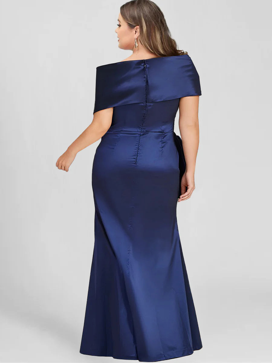 Sheath/Column Off-The-Shoulder Floor-Length Plus Size Mother Of The Bride Dresses BabaMila