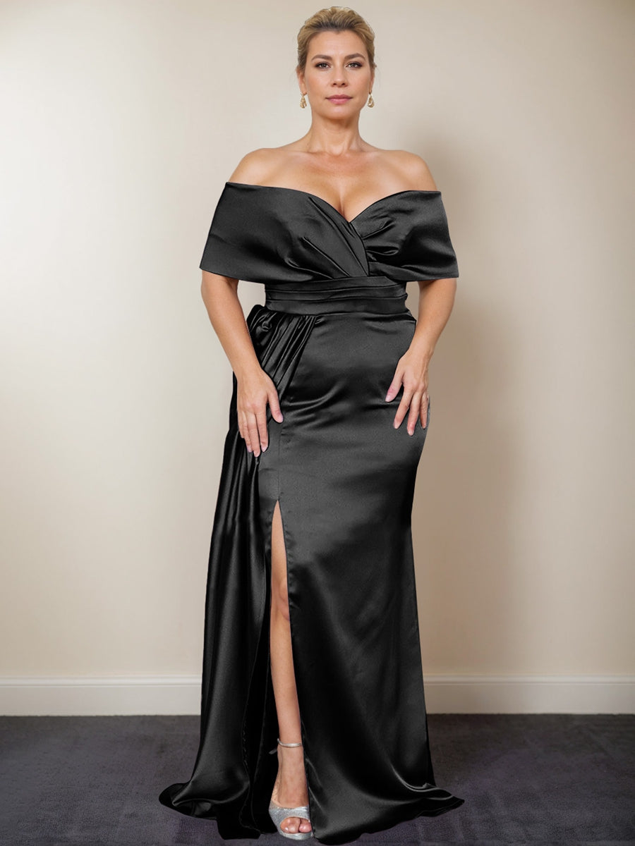 Trumpet/Mermaid Off-The-Shoulder Plus Size Mother Of The Bride Dresses With Split Side BabaMila