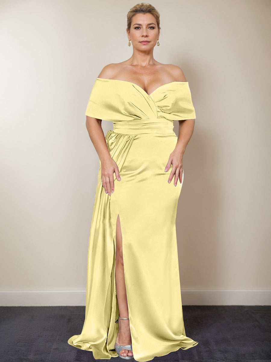 Trumpet/Mermaid Off-The-Shoulder Plus Size Mother Of The Bride Dresses With Split Side BabaMila