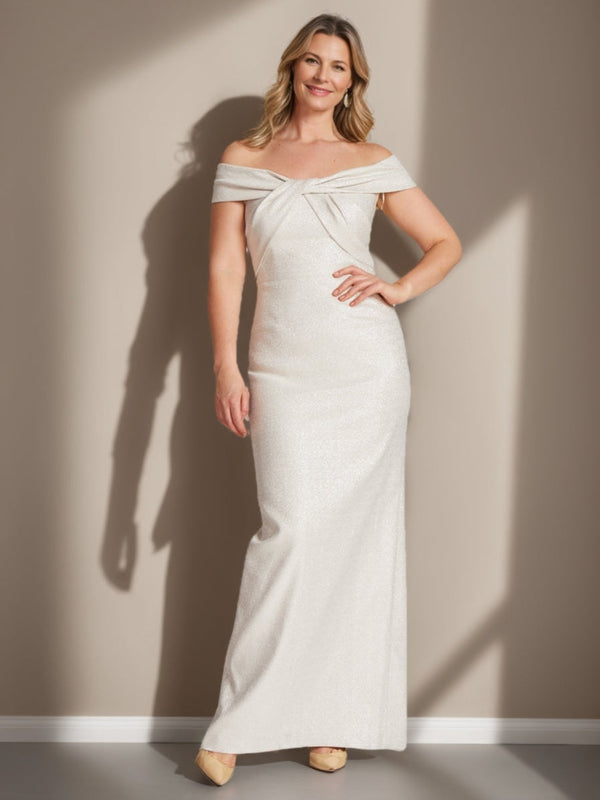 Sheath/Column Off-The-Shoulder Floor-Length Plus Size Mother Of The Bride Dresses With Ruffles BabaMila