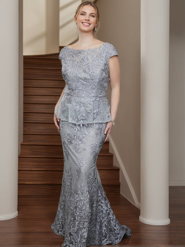 Scoop Neck Short Sleeves Floor-Length Plus Size Mother Of The Bride Dresses With Appliques BabaMila
