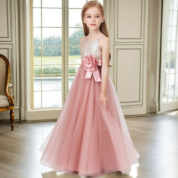 Sequins Tulle Flower Girl Dress For Kids Festivity Celebration Wedding Pageant Event Ceremony Birthday Evening Party Ball Banquet Prom Girls Gidiondress