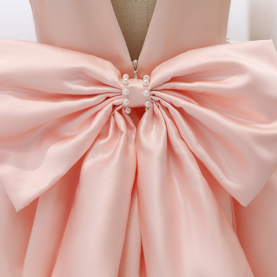 Scoop Neck Cap Sleeve Knee-Length Satin/Lace Girls Birthday Dresses With Bow/Beads Belt/Appliques Girls Gidiondress