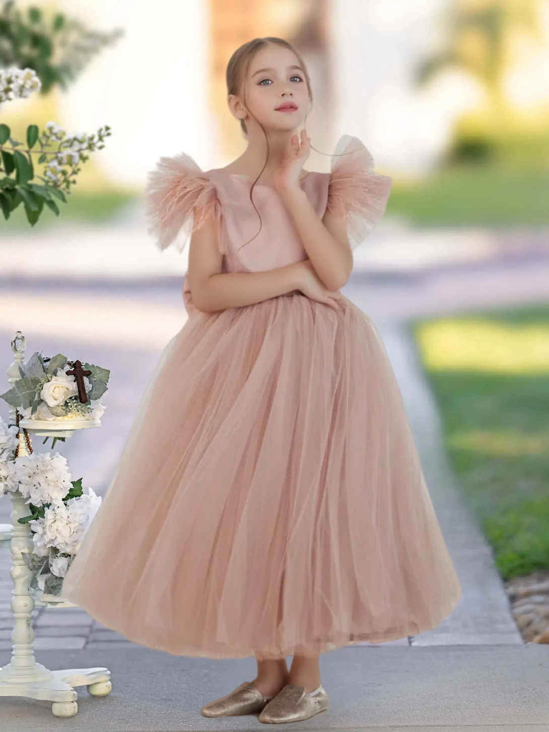 A-Line Royal Blue Ball-Gown/Princess Scoop Ankle-Length Flower Girl Dress Gidiondress