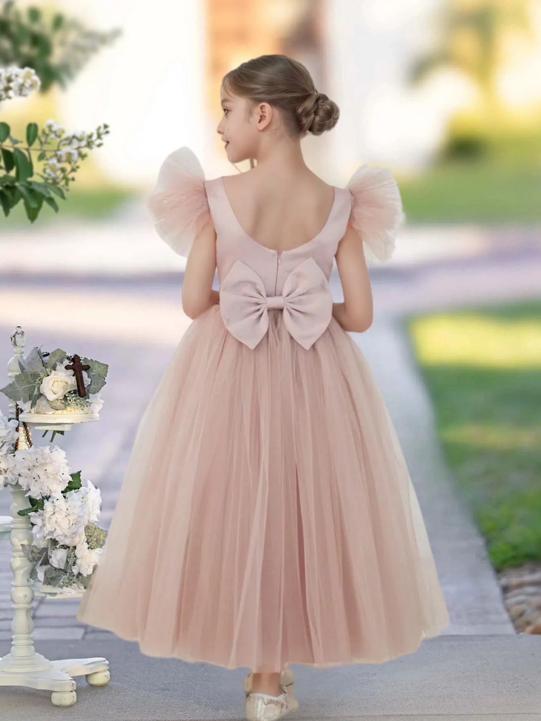 A-Line Royal Blue Ball-Gown/Princess Scoop Ankle-Length Flower Girl Dress Gidiondress