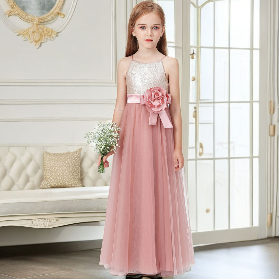 Sequins Tulle Flower Girl Dress For Kids Festivity Celebration Wedding Pageant Event Ceremony Birthday Evening Party Ball Banquet Prom Girls Gidiondress