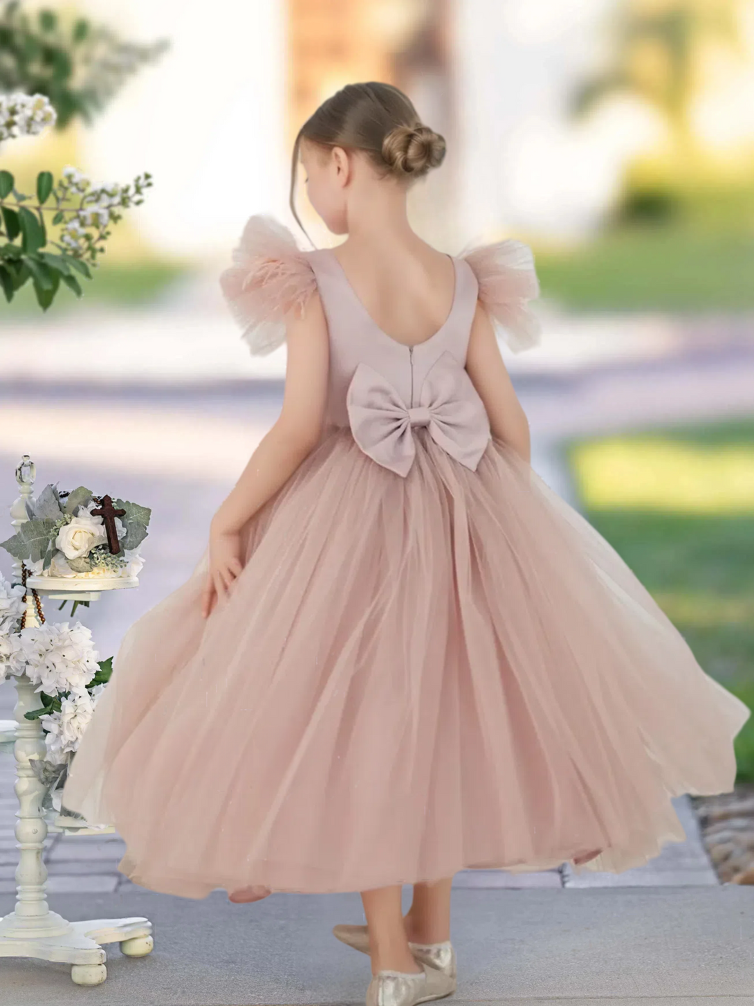 A-Line Royal Blue Ball-Gown/Princess Scoop Ankle-Length Flower Girl Dress Gidiondress