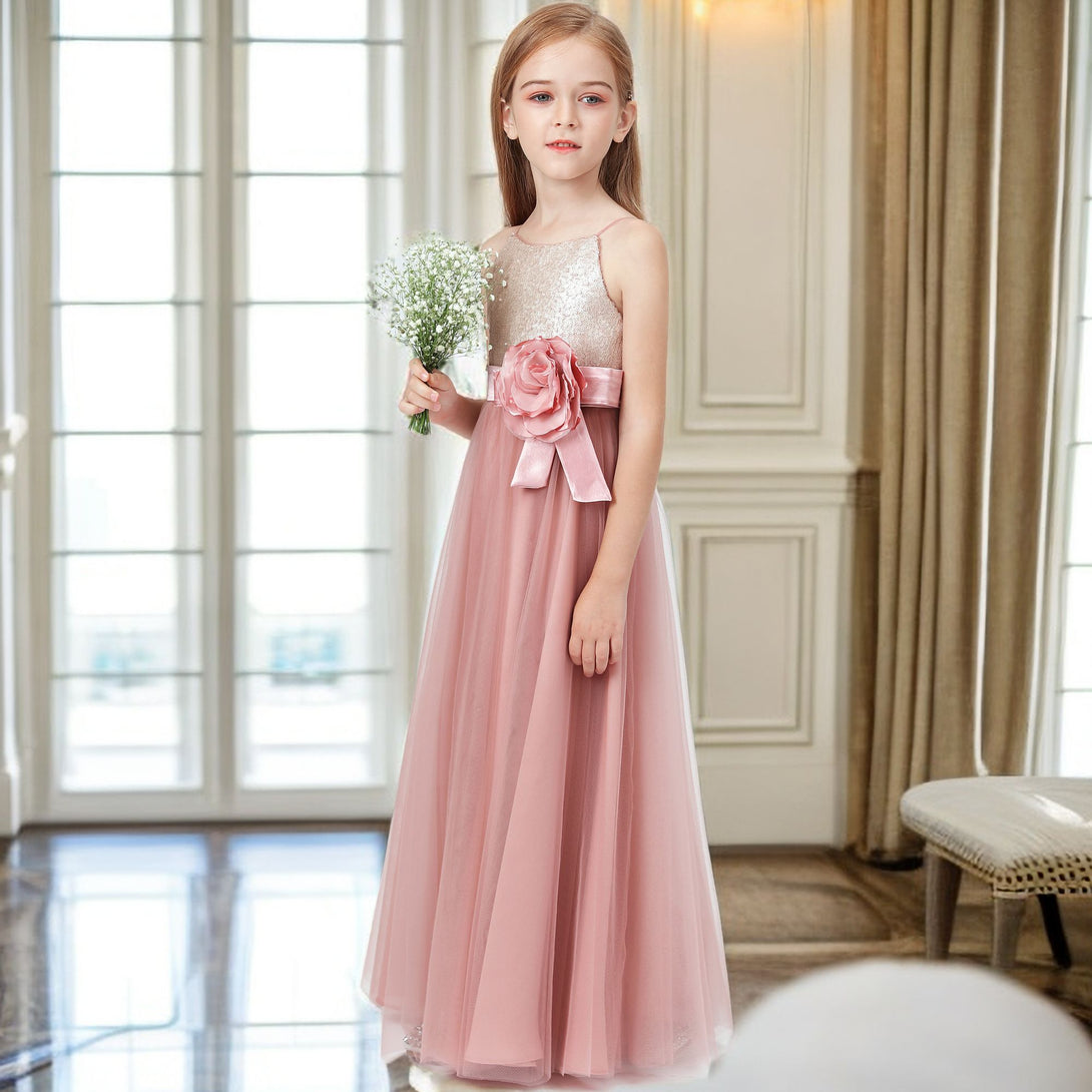 Sequins Tulle Flower Girl Dress For Kids Festivity Celebration Wedding Pageant Event Ceremony Birthday Evening Party Ball Banquet Prom Girls Gidiondress