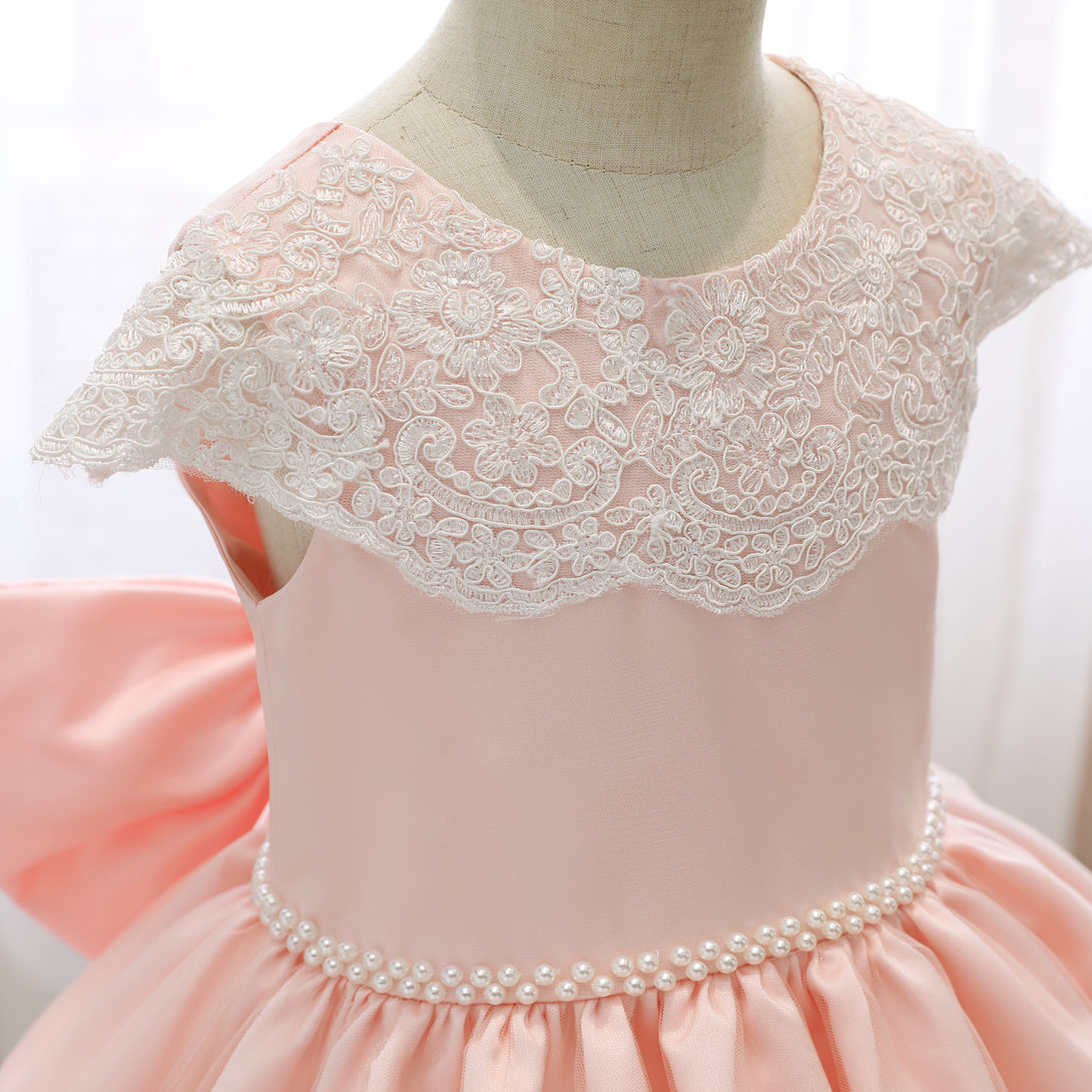 Scoop Neck Cap Sleeve Knee-Length Satin/Lace Girls Birthday Dresses With Bow/Beads Belt/Appliques Girls Gidiondress
