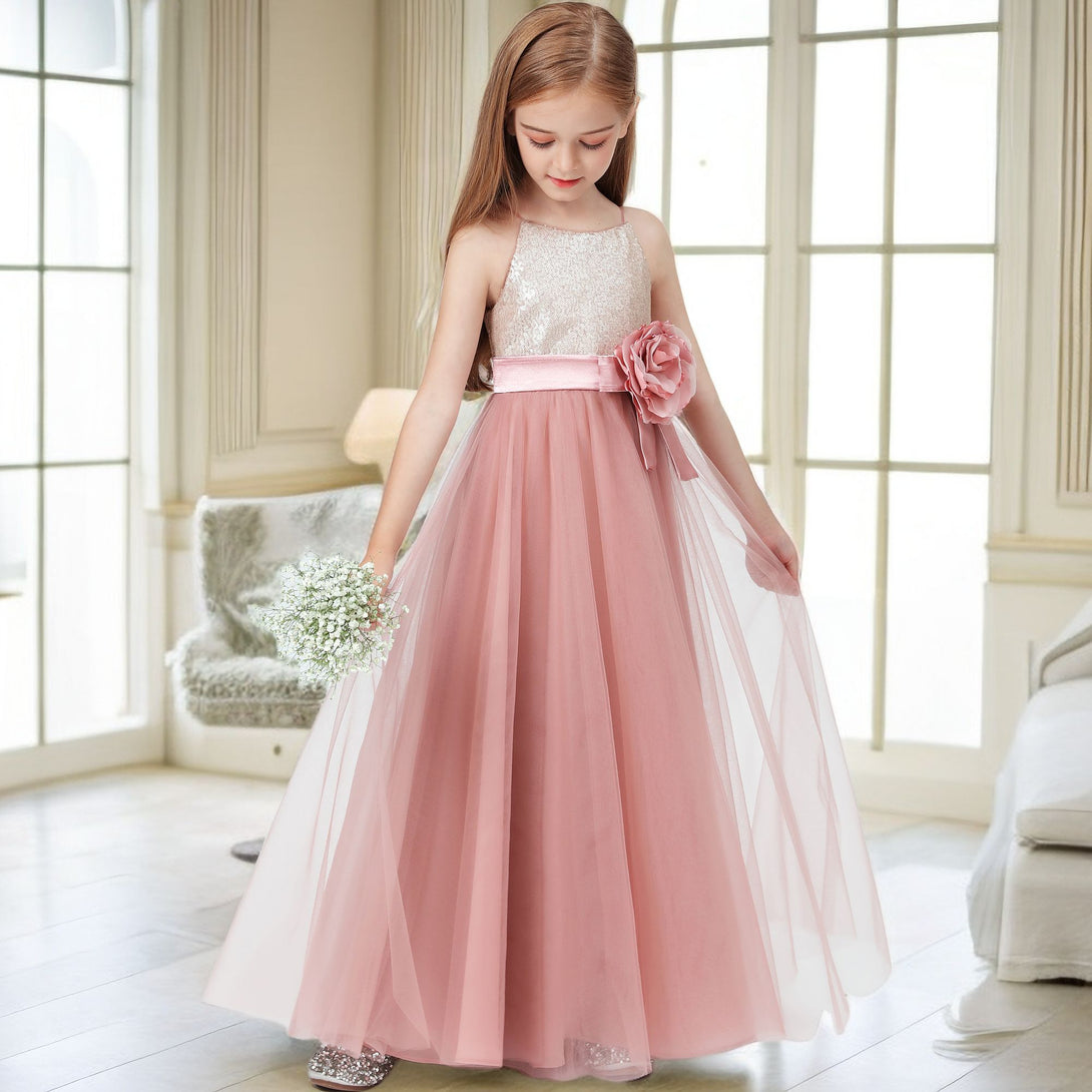 Sequins Tulle Flower Girl Dress For Kids Festivity Celebration Wedding Pageant Event Ceremony Birthday Evening Party Ball Banquet Prom Girls Gidiondress