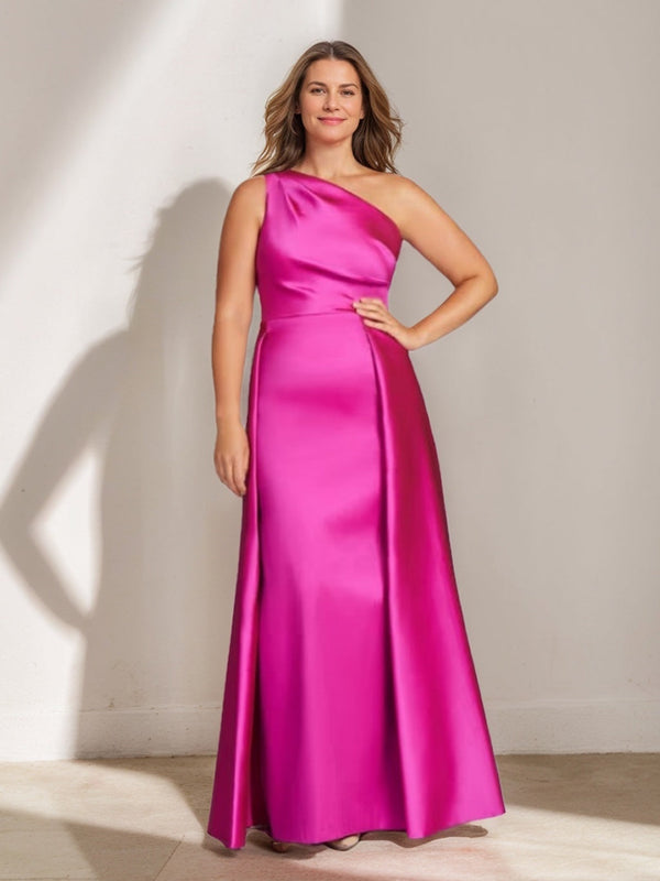 Sheath/Column One-Shoulder Sleeveless Floor-Length Plus Size Mother Of The Bride Dresses With Ruffles BabaMila