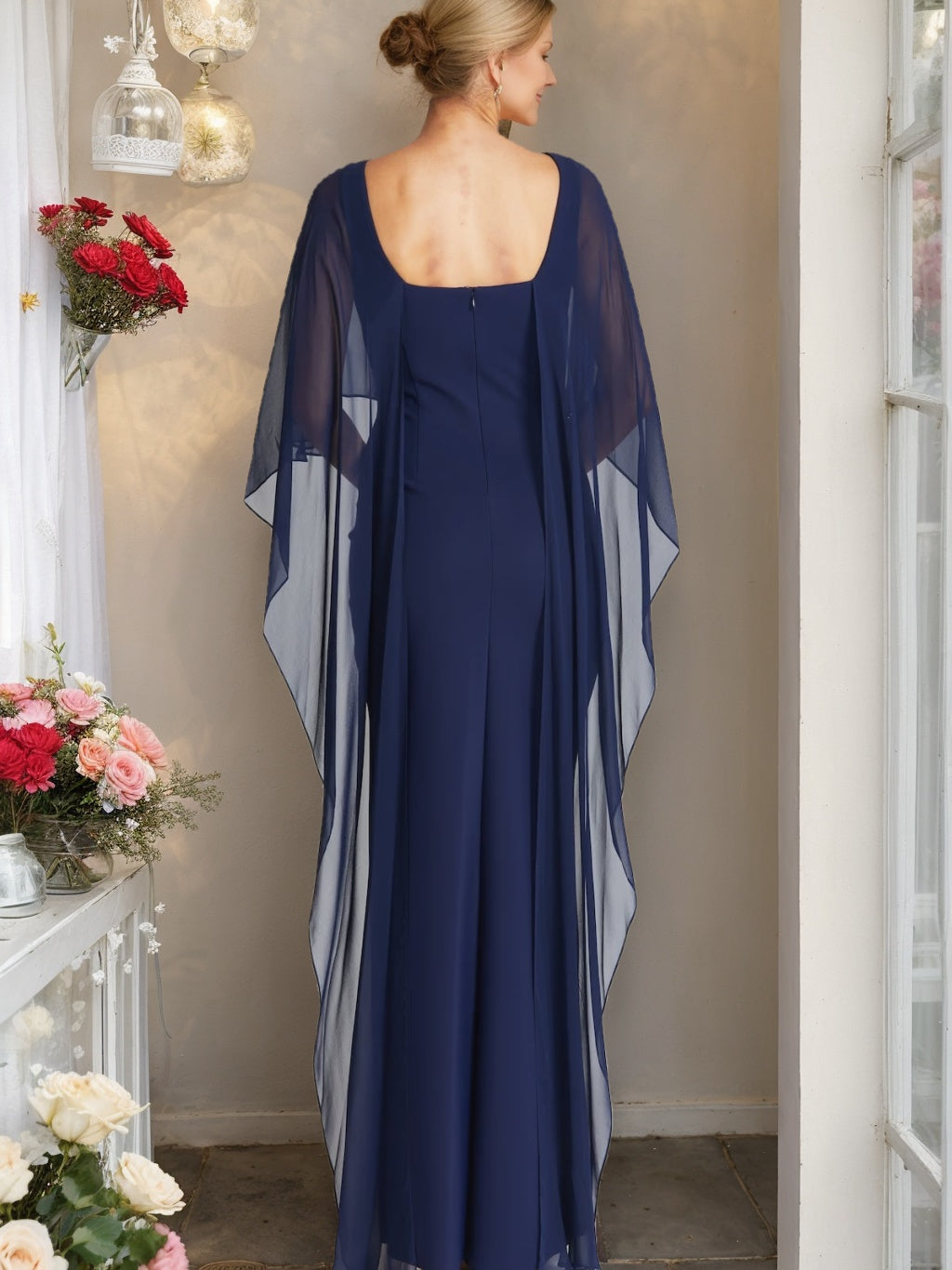Sheath/Column Scoop Neck Half Sleeves Plus Size Mother Of The Bride Dresses BabaMila