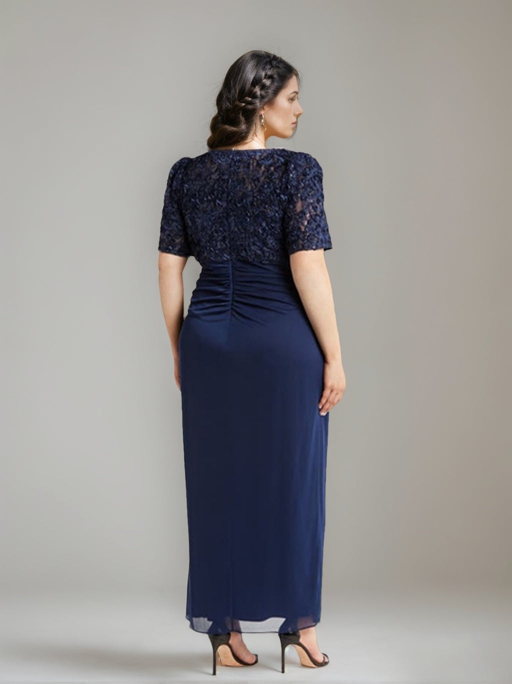 Sheath/Column V-Neck Short Sleeves Ankle-Length Plus Size Mother Of The Bride Dresses With Sequins & Ruches BabaMila