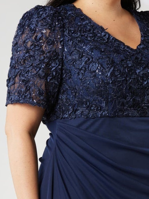 Sheath/Column V-Neck Short Sleeves Ankle-Length Plus Size Mother Of The Bride Dresses With Sequins & Ruches BabaMila