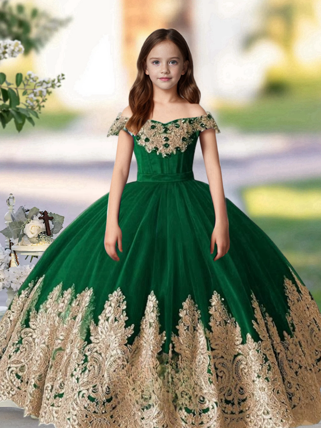 Flower Girl Dress Princess Applique Pageant Dresses Kids First Communion Dress Birthday Party Formal Prom Ball Gowns Girls Gidiondress Dark Green 12M